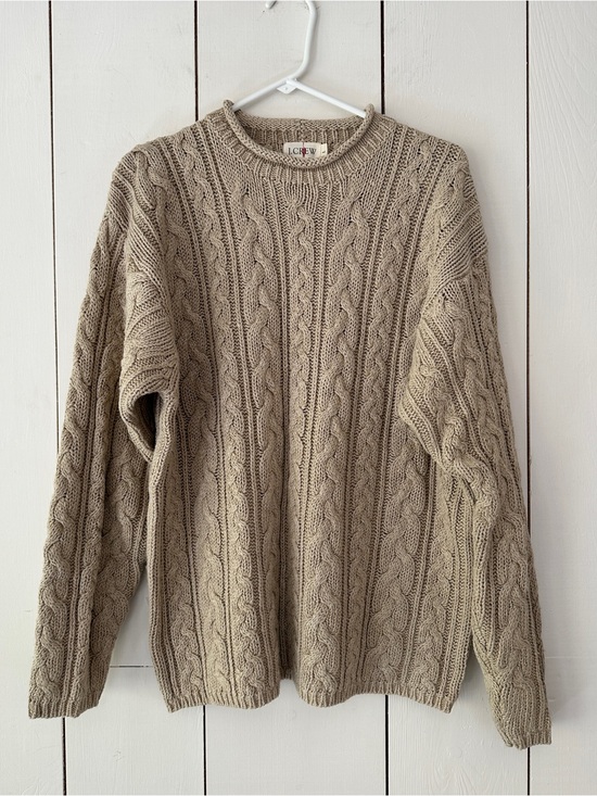 J. Crew Other - J.Crew 90s Oarsmen Rollneck Cable-Knit Sweater L Cotton Linen Cream Fisherman